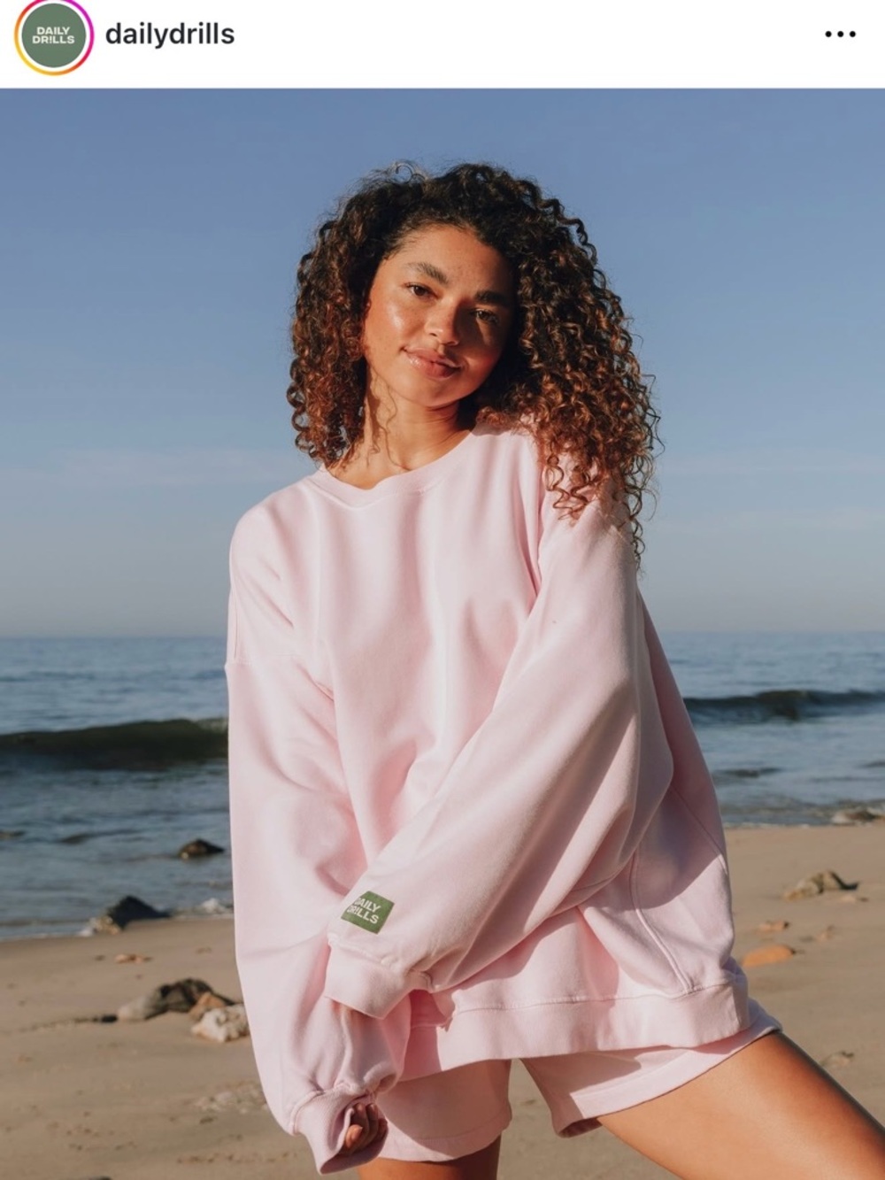 Daily Drills Oversized Crewneck in Cupid, M/L, Reversible Terry Cloth